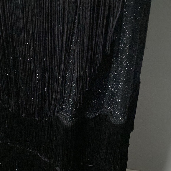 Black Flapper Dress Costume by California Costume Collections L Sparkle Fringe - Picture 13 of 13
